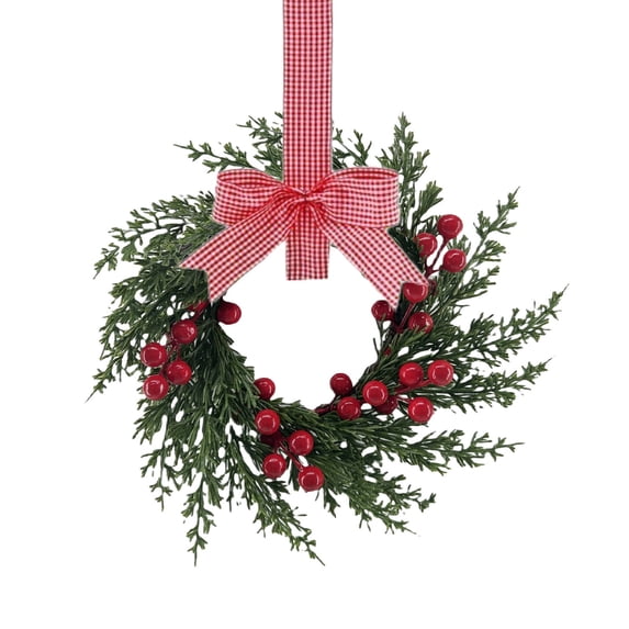 1 Pcs Mini Cabinet Wreaths for Kitchen,Small Christmas Wreaths with Berry and Ribbon,Christmas Kitchen Cabinet Mini Wreaths,Artificial Farmhouse Wreath Hanging Wreaths for Front Door,Pink