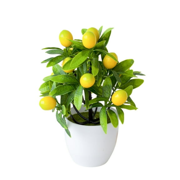 1 Pcs Mini Lemon Tree Potted Plant, 9.4inch Faux Lemon Tree Decor Artificial Bonsai Small Tabletop Plant for Indoor Home Office Kitchen Decoration