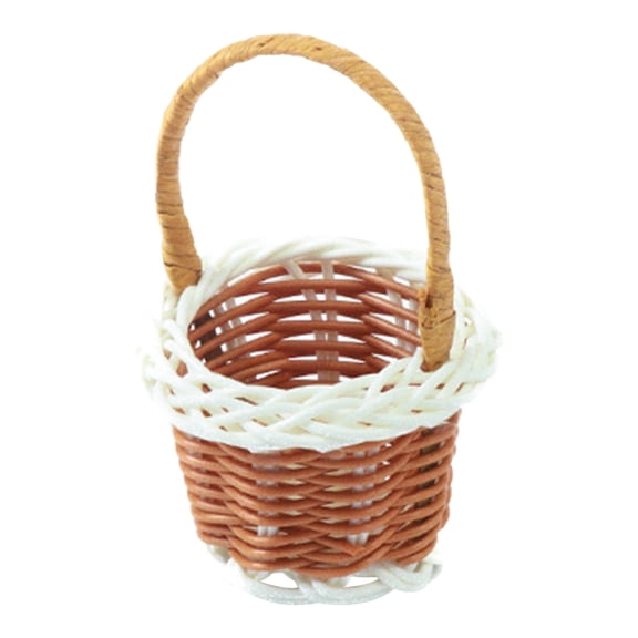 1 Pcs Mini Plastic Woven Baskets,Easter Desktop Decoration,2.36''x3.14'' Easter Mini Woven Handbasket,Small Woven Basket with Handle for Home Office Decor Wedding Birthday Party Favors(Coffee)