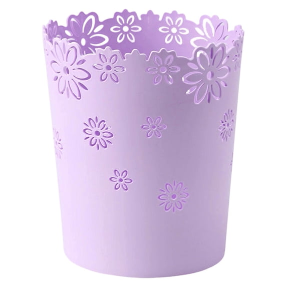 1 Pcs Mini Wastebasket,Small Trash Can,Plastic Garbage Can, Hollow Flower Shape Plastic Wastepaper Baskets,Plastic Lidless Round Garbage Container For Bathroom,Kitchen,Dormitory,(Purple,6.1x8.85 in)