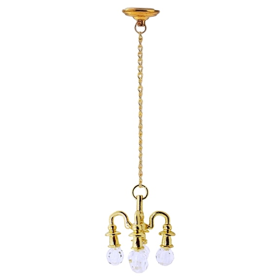 1 Pcs Miniature Chandelier, Mini Crystal Chandelier Tiny Hanging Light Gold Finish Playhouse Lighting Furniture Sushi Toys for Mini Ceiling Lamp Pendants LED 4x0.3"