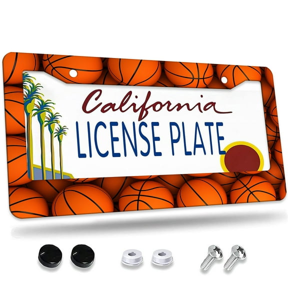 1 Pcs Stacked Basketballs License Plate Frame,License Plate Cover for Car Decorative Parts,Aluminum License Plate Bracket Holder Rust-Proofof for US Standard Car