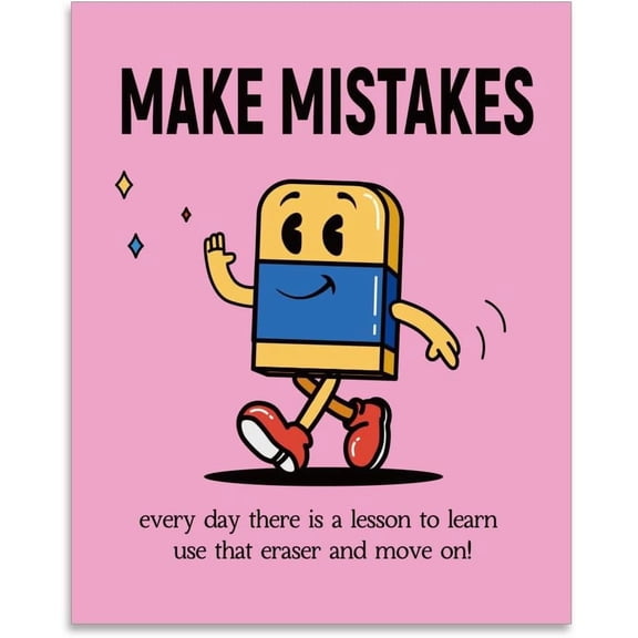 1 Pcs Mistakes Make Me Learn Educational Poster Cute Eraser Print Paper Motivational Unframed Wall Art Paper