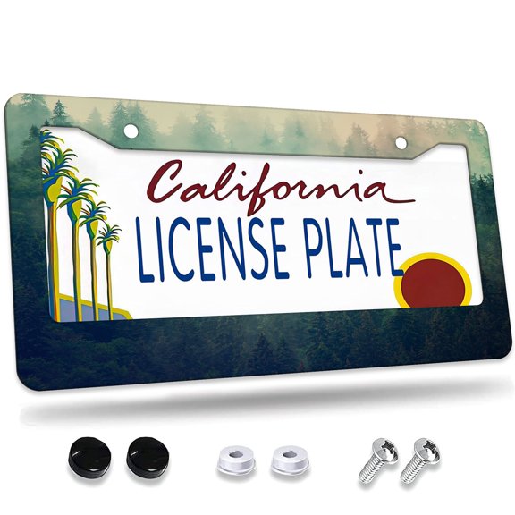 1 Pcs Misty Forest Landscape License Plate Frame,License Plate Cover for Car Decorative Parts,Aluminum License Plate Bracket Holder Rust-Proof for US Standard Car