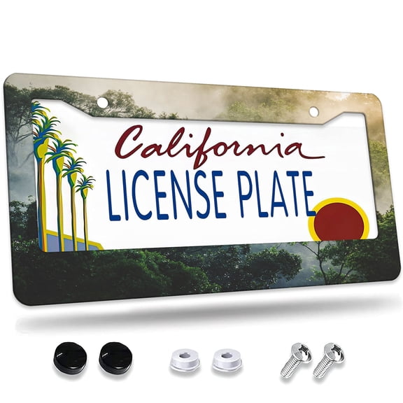 1 Pcs Misty Forest Landscape License Plate Frame,License Plate Cover for Car Decorative Parts,Aluminum License Plate Bracket Holder Rust-Proof for US Standard Car
