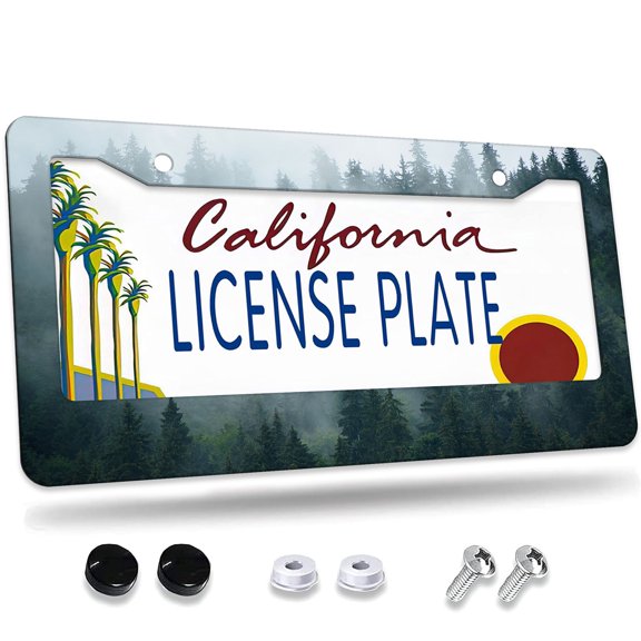 1 Pcs Misty Pine Forest License Plate Frame,License Plate Cover for Car Decorative Parts,Aluminum License Plate Bracket Holder Rust-Proof for US Standard Car