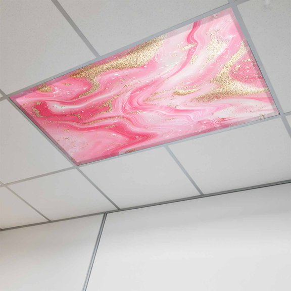 1 Pcs Modernism Fluorescent Light Covers Impressionist Theme Pink Gold Water Ripple Magnetic Light Covers for Ceiling Lights 4 x 2 ft Drop Ceiling Lights Cover Shade for Office, Home, Hospital