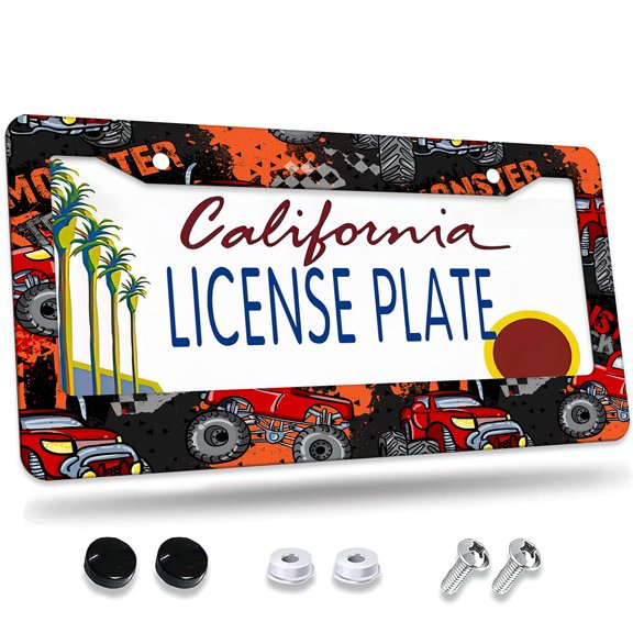 1 Pcs Monster Truck License Plate Frame,License Plate Cover for Car Decorative Parts,Aluminum License Plate Bracket Holder Rust-Proof for US Standard Car