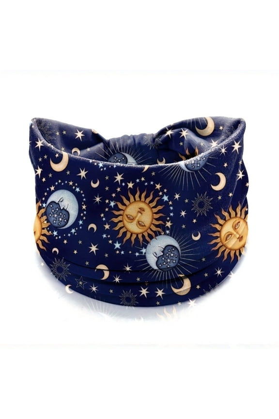 1 Pcs Moon Sun Pattern Printed Wide Edge Headband Non-Slip Knotted Headwear Fashion Hair Accessories for Women and Daily Use