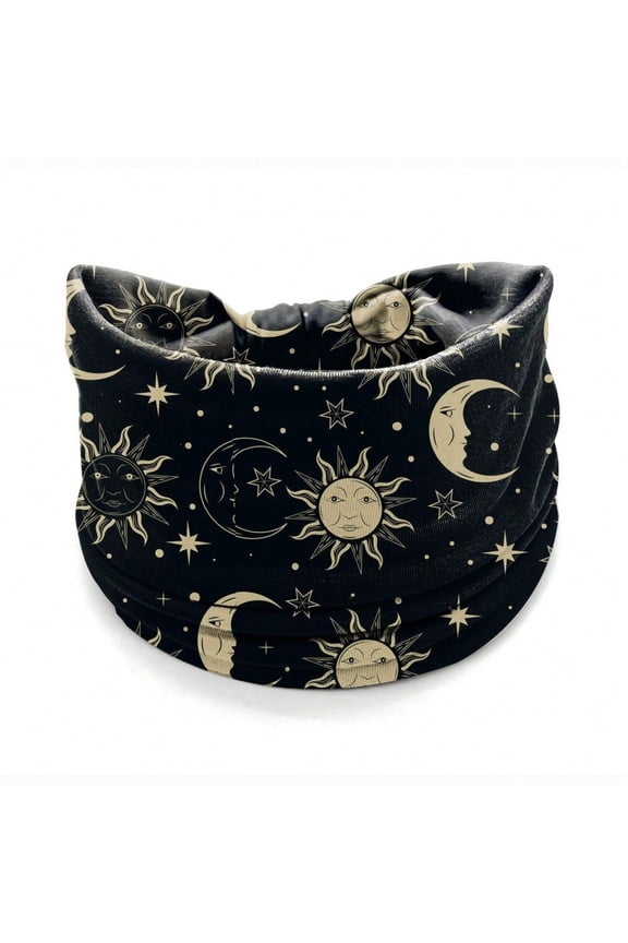 1 Pcs Moon Sun Pattern Printed Wide Edge Headband Non-Slip Knotted Headwear Fashion Hair Accessories for Women and Daily Use