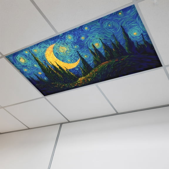 1 Pcs Moon Valley Fluorescent Light Covers Impressionist Art Mystical Twinkling Hills Galaxy Magnetic Light Covers for Ceiling Lights 4 x 2 ft Drop Ceiling Lights Cover Shade for Office, Home,