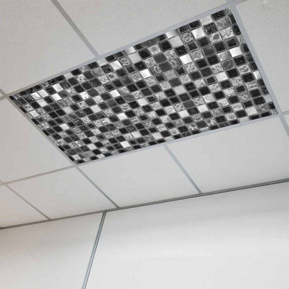 1 Pcs Mosaic Grid Fluorescent Light Covers Abstract Retro Minimalist Black Gray White Checkered Magnetic Light Covers for Ceiling Lights 4 x 2 ft Drop Ceiling Lights Cover Shade for Office, Home,