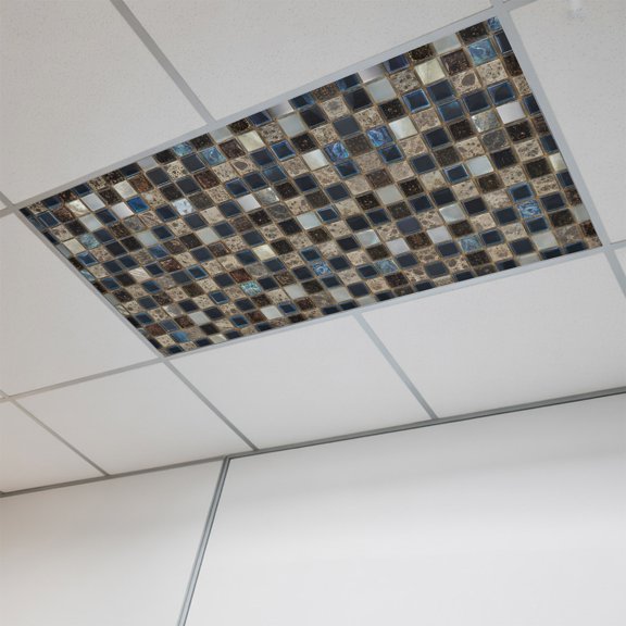1 Pcs Mosaic Grid Fluorescent Light Covers Abstract Retro Minimalist Brown Black Blue Checkered Magnetic Light Covers for Ceiling Lights 4 x 2 ft Drop Ceiling Lights Cover Shade for Office, Home,