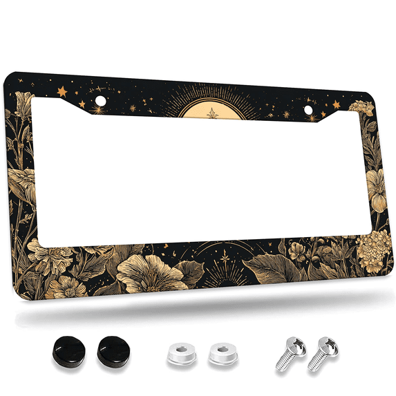 1 Pcs Moth Illustration License Plate Frame, License Plate Cover for Car Decorative Parts, Aluminum License Plate Bracket Holder Rust-Proof Weather-Proof for US Standard Car