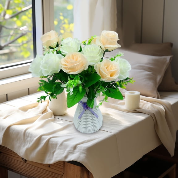 1 Pcs Mother's Day Fake Flowers with Vase, Artificial Rose Flowers Silk Flowers Arrangement in Vase Suitable for Home Spring Decor Office Decoration, Dining Table Centerpiece Kitchen Bathroom