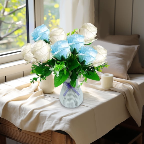 1 Pcs Mother's Day Fake Flowers with Vase, Artificial Rose Flowers Silk Flowers Arrangement in Vase Suitable for Home Spring Decor Office Decoration, Dining Table Centerpiece Kitchen Bathroom