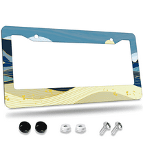 1 Pcs Mountain and Wave Illustration with Moon License Plate Frame, License Plate Cover for Car Decorative Parts, Aluminum License Plate Bracket Holder Rust-Proof for US Standard Car