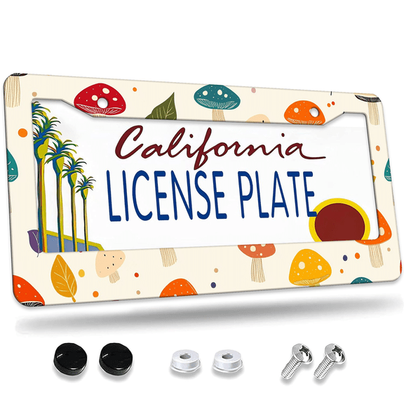 1 Pcs Mushrooms License Plate Frame, License Plate Cover for Car Decorative Parts, Aluminum License Plate Bracket Holder Rust-Proof Weather-Proof for US Standard Car