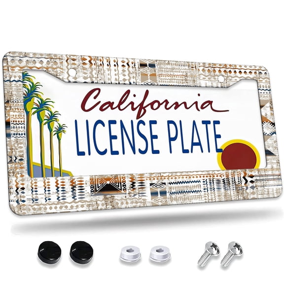 1 Pcs Boho Geometric Patterns License Plate Frame,License Plate Cover for Car Decorative Parts,Aluminum License Plate Bracket Holder Rust-Proof for US Standard Car
