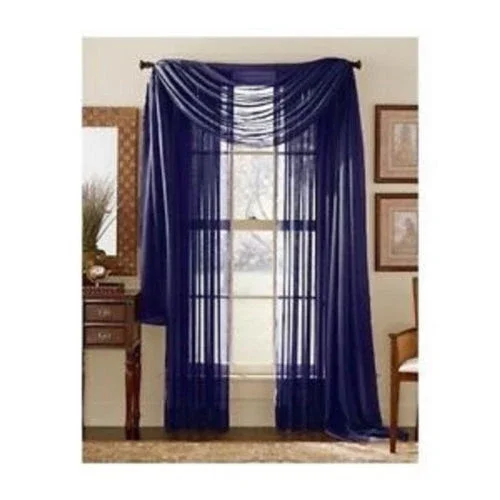 1 Pcs Navy Blue Scarf Voile Window Panel Solid Sheer Valance Curtains