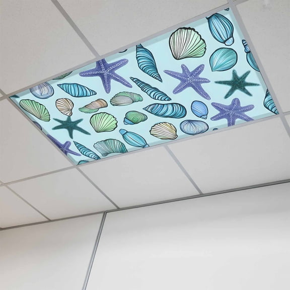 1 Pcs Ocean Creature Fluorescent Light Covers Conch Blue Shell Purple Sea Starfish Magnetic Light Covers for Ceiling Lights 4 x 2 ft Drop Ceiling Lights Cover Shade for Office, Home, Hospital