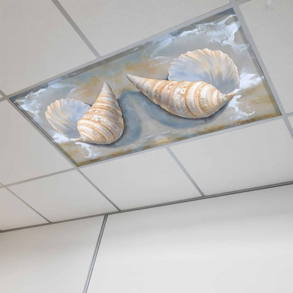 1 Pcs Ocean Shell Fluorescent Light Covers Coastal Spray Retro Beach Magnetic Light Covers for Ceiling Lights 4 x 2 ft Drop Ceiling Lights Cover Shade for Office, Home, Hospital
