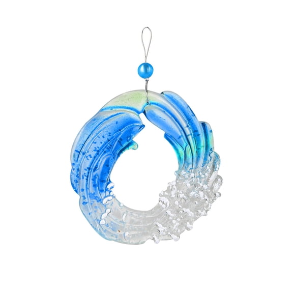 1 Pcs Ocean Wave Glass Pendant, Window Hanging Decoration, Stunning Suncatcher Ornament Captures The Essence of The Ocean Perfect for Indoor or Outdoor Decor