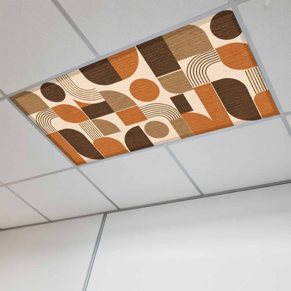 1 Pcs Orange Grid Blocks Fluorescent Light Covers Boho Modern Abstract Art Geometric Arch Lines Magnetic Light Covers for Ceiling Lights 4 x 2 ft Drop Ceiling Lights Cover Shade for Office, Home,