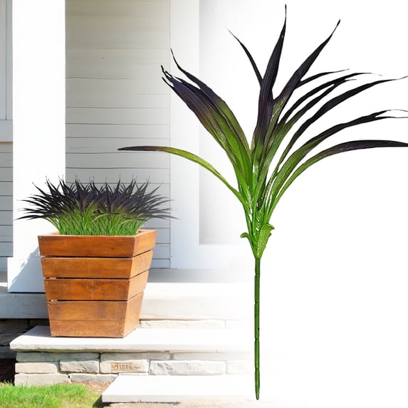 1 Pcs Outdoor Fake Plants 17.3'' UV Resistant Artificial Tall Grass Plants Faux Tropical Flowers Bushes Decor All Season Planters Fake Greenery Plastic Plant Shrubs for Garden Patio Porch Decor D