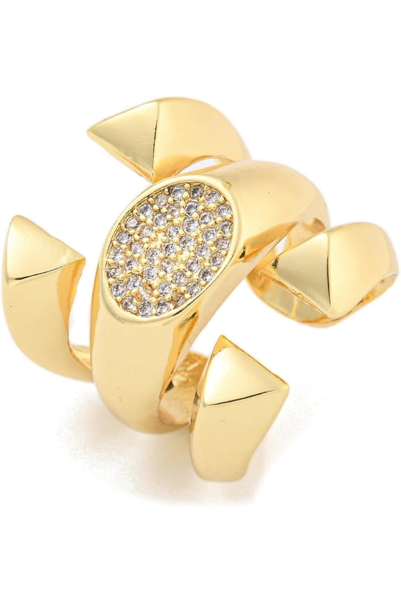 1 Pcs Oval Clear Cubic Zirconia Open Cuff Ring Brass Wide Finger Rings for Women Real 16K Gold Plated Rings for Women Birthday Festival Elegant Gifts DIY Personalized Jewelry 22.5mm