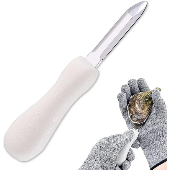 1 Pcs Oyster Shucker, Stainless Steel Oyster Knife with Non-Slip Poly Handle, Seafood Opener Seafood Tools for Oyster Clam Scallop In Shell, White