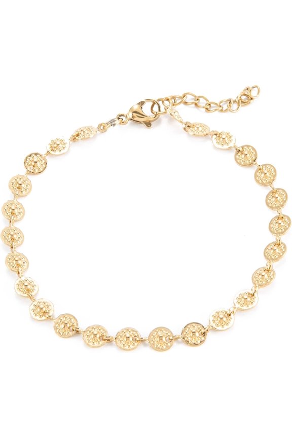1 Pcs PVD Vacuum Plating 304 Stainless Steel Link Chain Bracelets Flat Round with Flower Bracelets Golden Bracelets Jewel