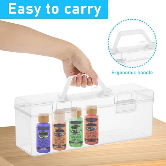 1 Pcs Paint Storage Box, 30 Bottles Capacity Acrylic Paint Organizer for 2 fl. oz Bottles, Craft Organizer and Storage with Handle Portable Handled Art Organizer Multipurpose Home Utility Box(Clear)