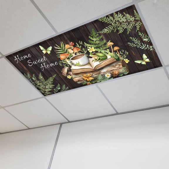 1 Pcs Pastoral Plant Fluorescent Light Covers Home Sweet Frog Butterfly Coffee Book Magnetic Light Covers for Ceiling Lights 4 x 2 ft Drop Ceiling Lights Cover Shade for Office, Home, Hospital