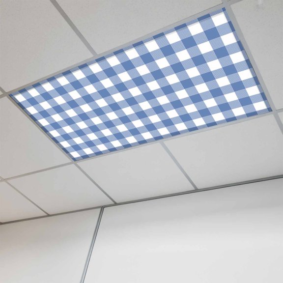1 Pcs Pastoral Style Fluorescent Light Covers Blue Lattice Magnetic Light Covers for Ceiling Lights 4 x 2 ft Drop Ceiling Lights Cover Shade for Office, Home, Hospital
