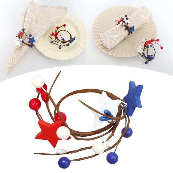 1 Pcs Patriotic Candle Rings Wreaths Summer White & Red& Blue Mixed Berries & Pip Berry Candle Rings Artificial Candle Holder 3.94" for 4 of July Home Kitchen Table Centerpiece