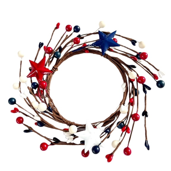 1 Pcs Patriotic Candle Rings Wreaths Summer White & Red& Blue Mixed Berries & Pip Berry Candle Rings Artificial Candle Holder 4" for 4 of July Home Kitchen Table Centerpiece
