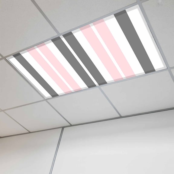 1 Pcs Pink and Fluorescent Light Covers Grey Striped Rectangular Geometric Magnetic Light Covers for Ceiling Lights 4 x 2 ft Drop Ceiling Lights Cover Shade for Office, Home, Hospital