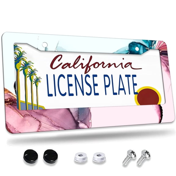 1 Pcs Pink Glitter Background License Plate Frame,License Plate Cover for Car Decorative Parts,Aluminum License Plate Bracket Holder Rust-Proof for US Standard Car