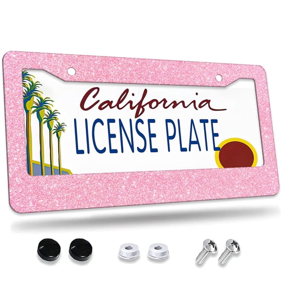 1 Pcs Pink Glitter License Plate Frame License Plate Frame,License Plate Cover for Car Decorative Parts,Aluminum License Plate Bracket Holder Rust-Proof for US Standard Car