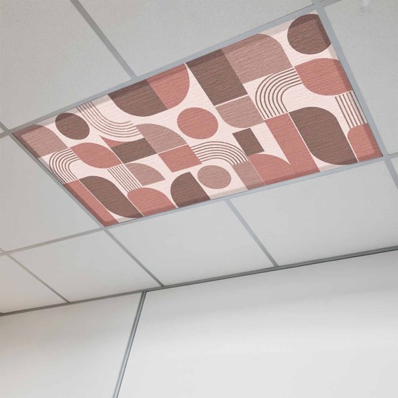 1 Pcs Pink Grid Blocks Fluorescent Light Covers Boho Abstract Minimalist Geometric Linen Texture Magnetic Light Covers for Ceiling Lights 4 x 2 ft Drop Ceiling Lights Cover Shade for Office, Home,