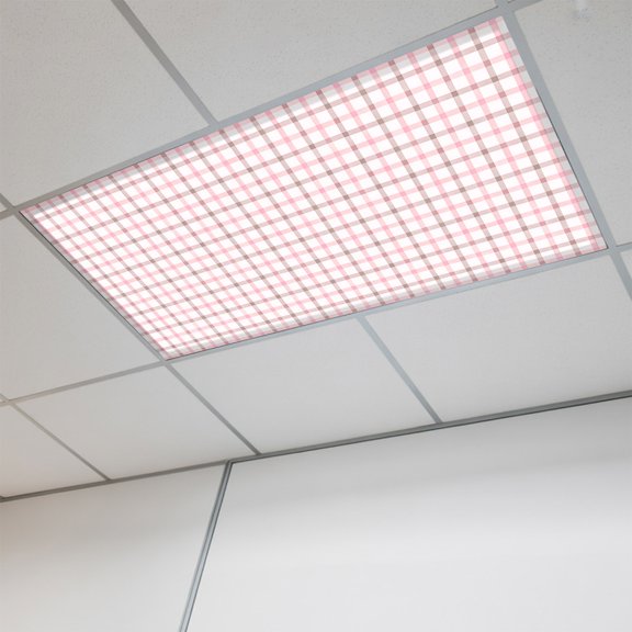1 Pcs Pink Plaid Fluorescent Light Covers Rustic Grid Pink Cream Checkeredlines Stripes Magnetic Light Covers for Ceiling Lights 4 x 2 ft Drop Ceiling Lights Cover Shade for Office, Home, Hospital