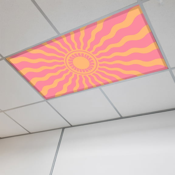 1 Pcs Pink Yellow Radiant Sun Fluorescent Light Covers Abstract Wavy Sunbeams Rings Boho Eclectic Magnetic Light Covers for Ceiling Lights 4 x 2 ft Drop Ceiling Lights Cover Shade for Office, Home,