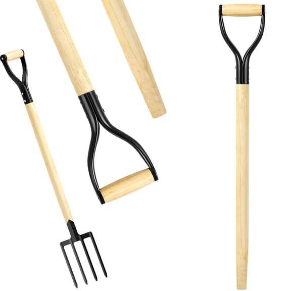 1 Pcs Pitchfork Spading Handle Replacement 30 Inch Wooden Shovel Handle Replacement D Shaped Pitch Fork Handles Tool Accessories for Shovel Scoop Hoe Rake Garden Digging