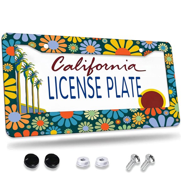 1 Pcs Retro style Flower Pattern License Plate Frame,License Plate Cover for Car Decorative Parts,Aluminum License Plate Bracket Holder Rust-Proof for US Standard Car