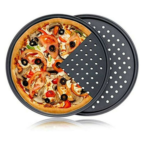 1 Pcs Pizza Pan,Pizza Tray for Oven,Handook Pizza Pan for Oven,Nonstick Pizza Pans,Carbon Steel Pizza Pan with Holes,Pizza Baking Pan for Oven Baking Supplies,for Home Baking Kitchen Tool(Black)
