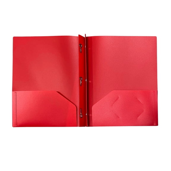 1 Pcs Plastic Folders with Pockets and Prongs,Plastic 2 Pocket Folders with 3 Prongs,Heavy-Duty Pockets Folders with Business Card Holder,Plastic Folders with 2 Pockets for Home, and Office,Red