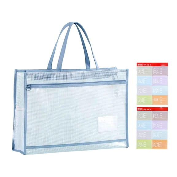 1 Pcs Plastic Mesh Art Portfolio Bag,Water-Proof Art Portfolio Case,Transparent Mesh Artist Folder with Zipper & Handle,Portable Organizer Bag for Artworks Posters Documents & Storage,Blue