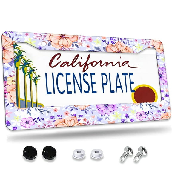 1 Pcs Pastel Watercolor Flowers License Plate Frame,License Plate Cover for Car Decorative Parts,Aluminum License Plate Bracket Holder Rust-Proofof for US Standard Car