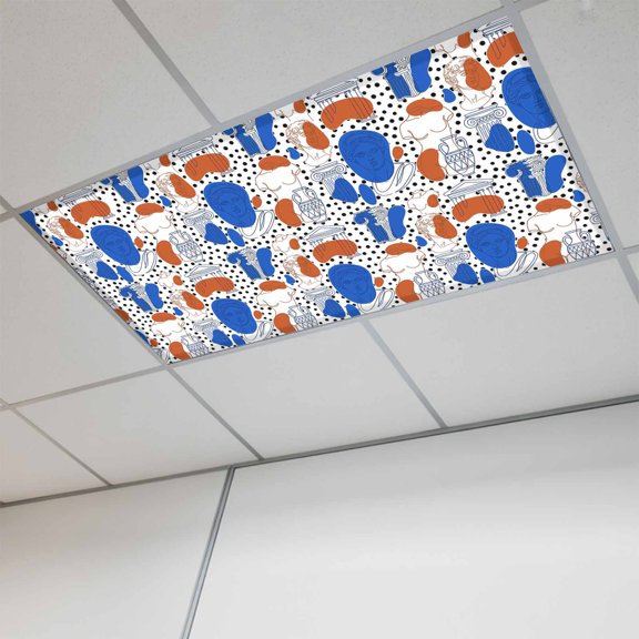 1 Pcs Pop Art Style Fluorescent Light Covers Blue Red Classical Sculptural Heads Polka Dot Magnetic Light Covers for Ceiling Lights 4 x 2 ft Drop Ceiling Lights Cover Shade for Office, Home, Hospital